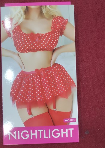 Diger Kırmızı Puantiyeli Mini Gecelik Takımı