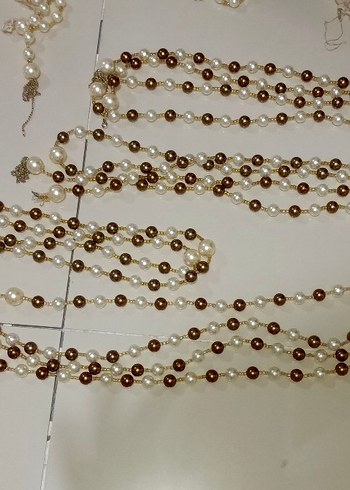 Uzun Beyaz-Kahverengi  perde Boncuk ve aksesuarları - Görsel 2