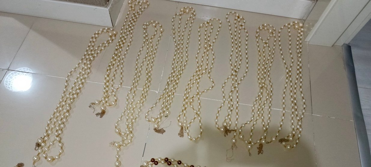 Uzun Beyaz-Kahverengi  perde Boncuk ve aksesuarları - Görsel 3