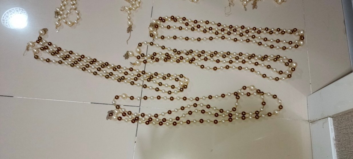 Uzun Beyaz-Kahverengi  perde Boncuk ve aksesuarları - Görsel 2