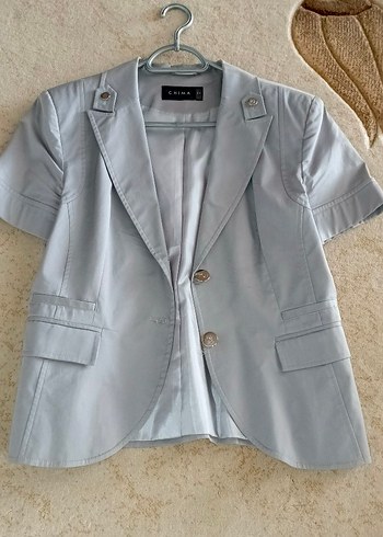 Gri Kısa Kollu Kadın Blazer Ceket-pantolon takım - Görsel 4