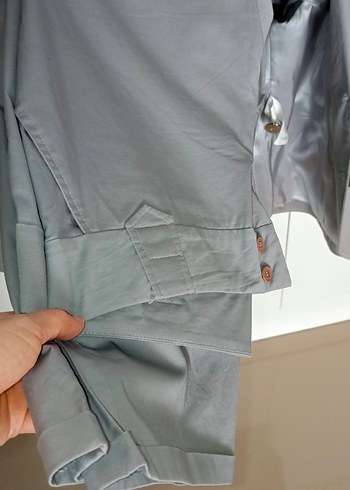 Gri Kısa Kollu Kadın Blazer Ceket-pantolon takım - Görsel 3