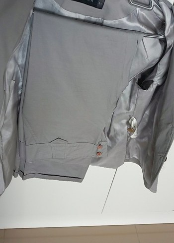 Gri Kısa Kollu Kadın Blazer Ceket-pantolon takım - Görsel 2