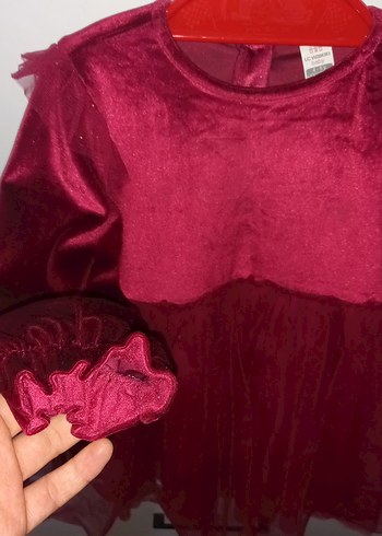 Kız Çocuk Bordo Fırfırlı Uzun Kollu Elbise - Görsel 3