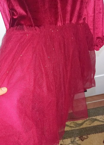 Kız Çocuk Bordo Fırfırlı Uzun Kollu Elbise - Görsel 4