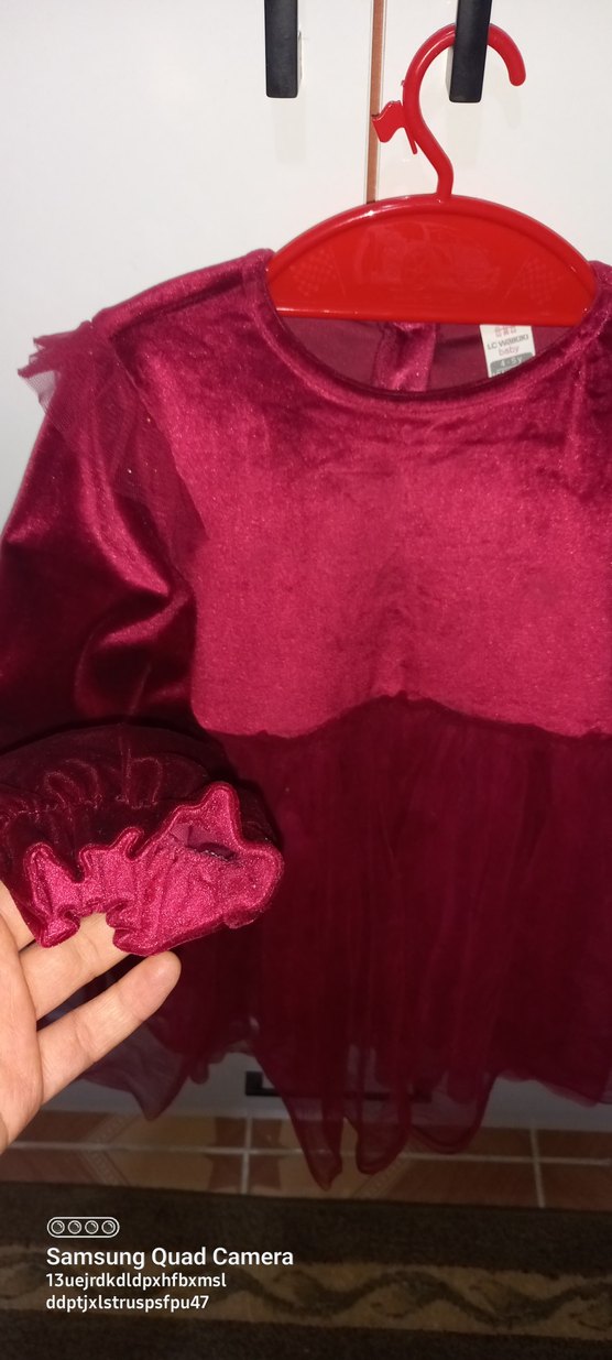 Kız Çocuk Bordo Fırfırlı Uzun Kollu Elbise - Görsel 3