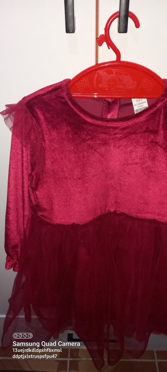 Kız Çocuk Bordo Fırfırlı Uzun Kollu Elbise - Görsel 2