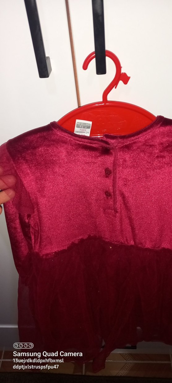 Kız Çocuk Bordo Fırfırlı Uzun Kollu Elbise - Görsel 5