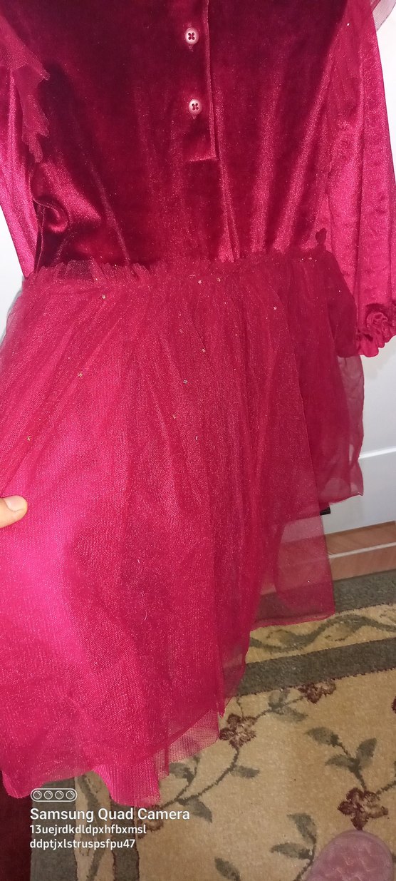 Kız Çocuk Bordo Fırfırlı Uzun Kollu Elbise - Görsel 4