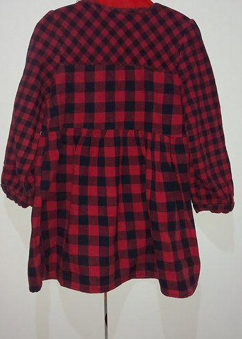 Kız Çocuk Kırmızı Kareli Düğmeli Elbise - Görsel 4