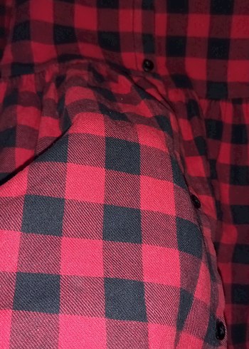 Kız Çocuk Kırmızı Kareli Düğmeli Elbise - Görsel 3