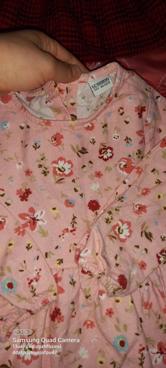 Pembe Çiçek Desenli Uzun Kollu Kız Elbisesi - Görsel 2