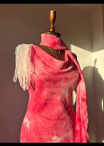 Pembe İpek Dokulu Kadın Vintage Elbise