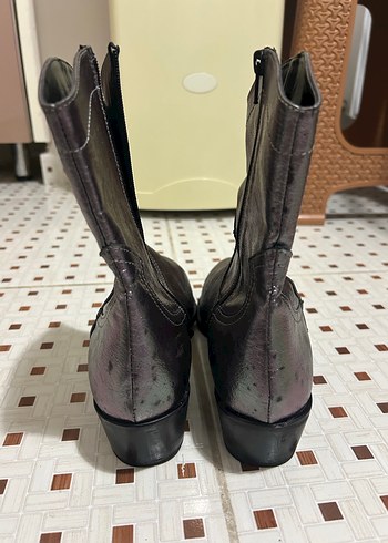 Kahverengi Yılan Desenli Kadın Deri Bot - Görsel 6