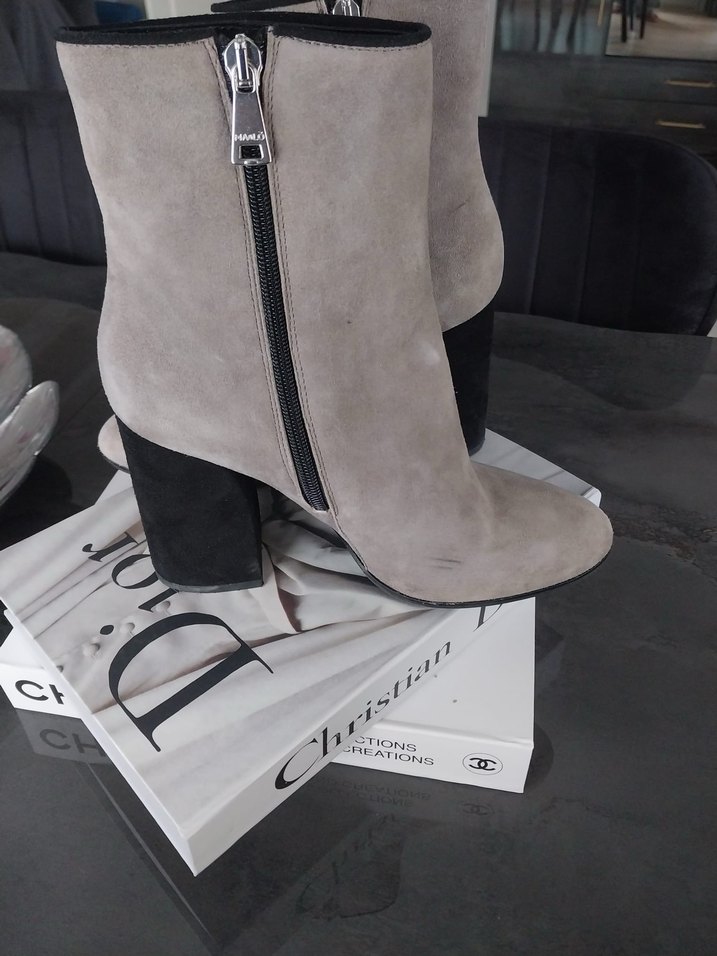 Bej Süet Kadın Bot, Tokalı, Kalın Topuklu - Görsel 5