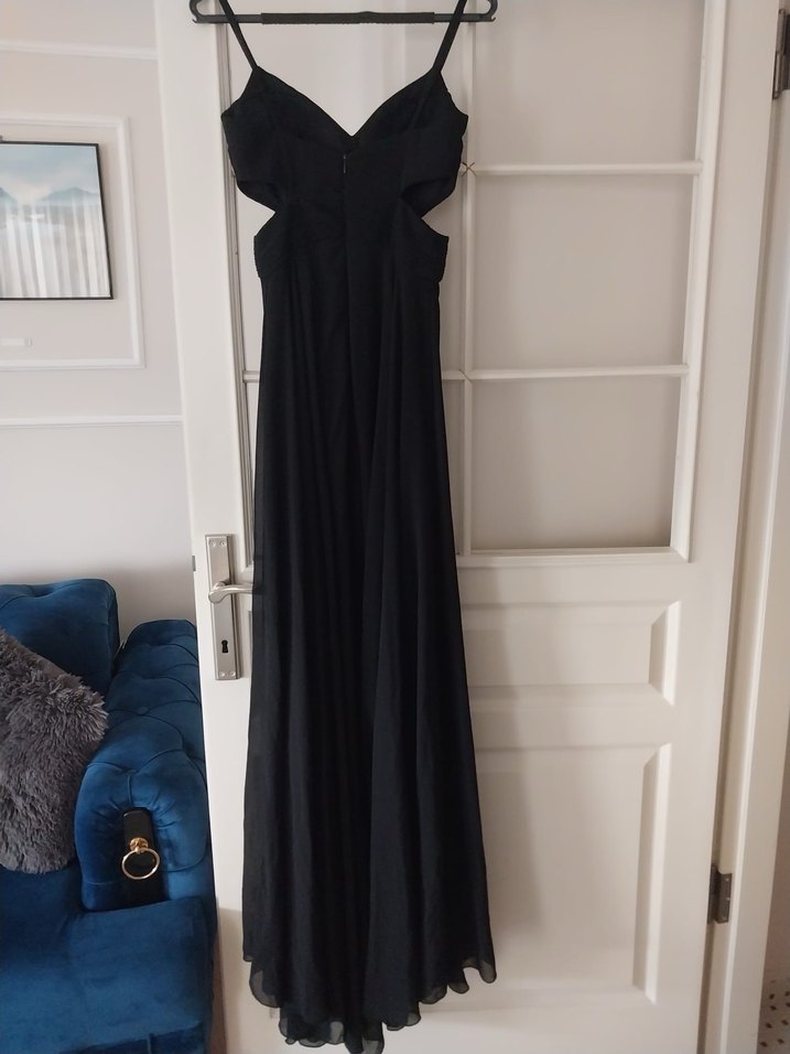 Siyah Uzun Drapeli Straplez Gotik Elbise - Görsel 4