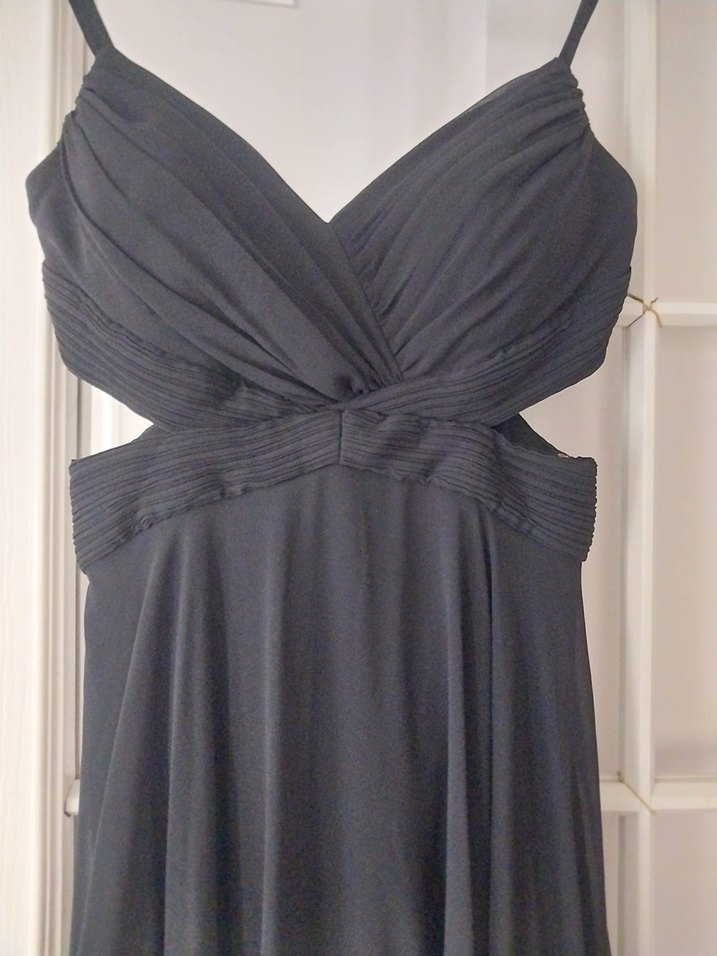 Siyah Uzun Drapeli Straplez Gotik Elbise - Görsel 2