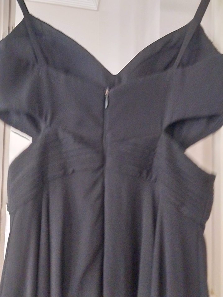 Siyah Uzun Drapeli Straplez Gotik Elbise - Görsel 3