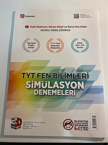  Beden TYT Fen Bilimleri Deneme 3D Yayınları
