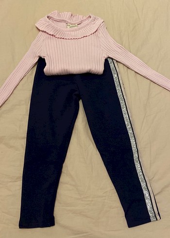 Kız Çocuk Pembe Triko Kazak ve Siyah Eşofman - Görsel 3