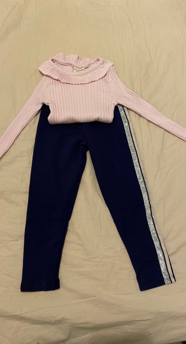 Kız Çocuk Pembe Triko Kazak ve Siyah Eşofman - Görsel 3