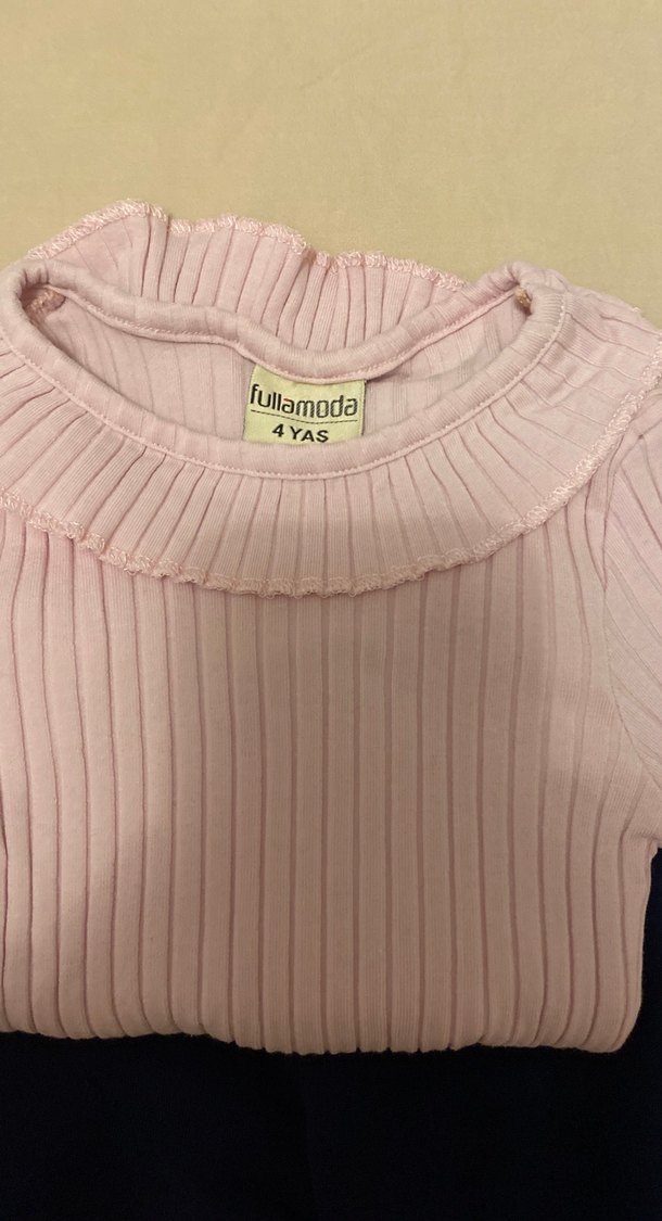 Kız Çocuk Pembe Triko Kazak ve Siyah Eşofman - Görsel 2