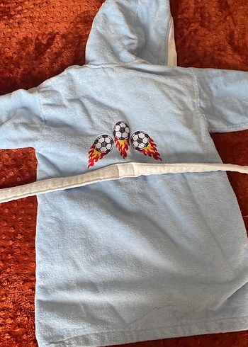 Kapüşonlu Erkek Çocuk Bornoz - Mavi - Görsel 4