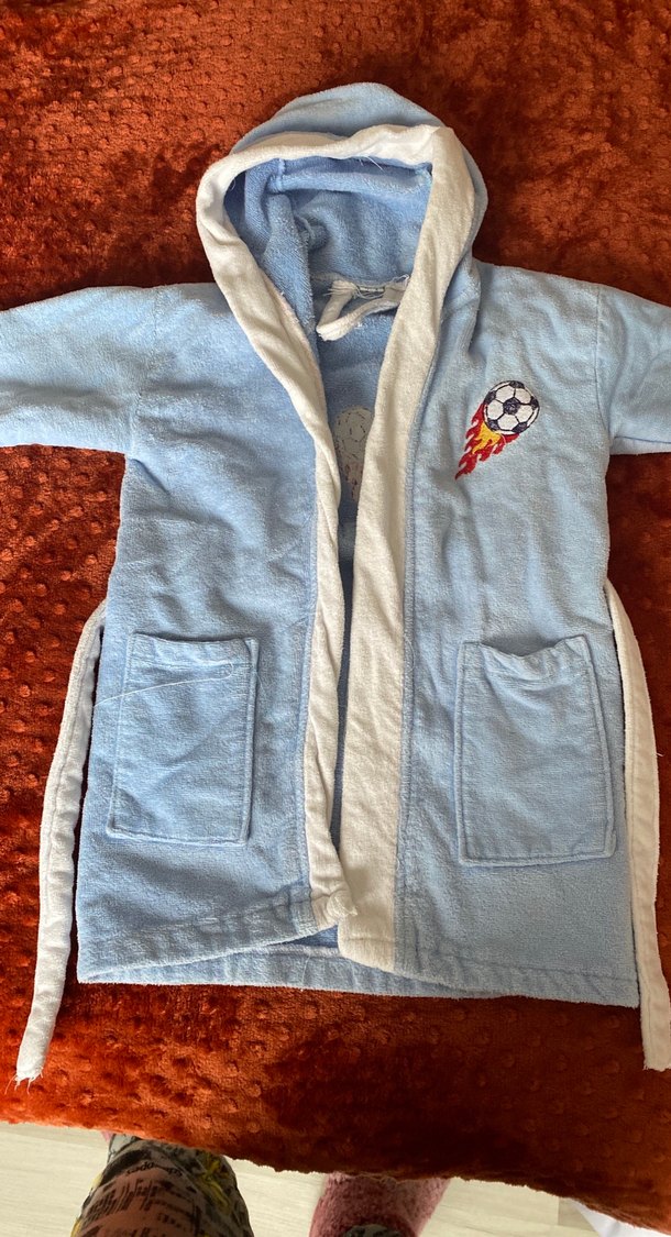 Kapüşonlu Erkek Çocuk Bornoz - Mavi - Görsel 2