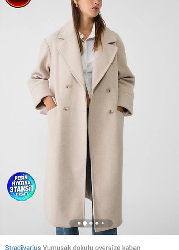 Stradivarius Bej Oversize Uzun Kaban