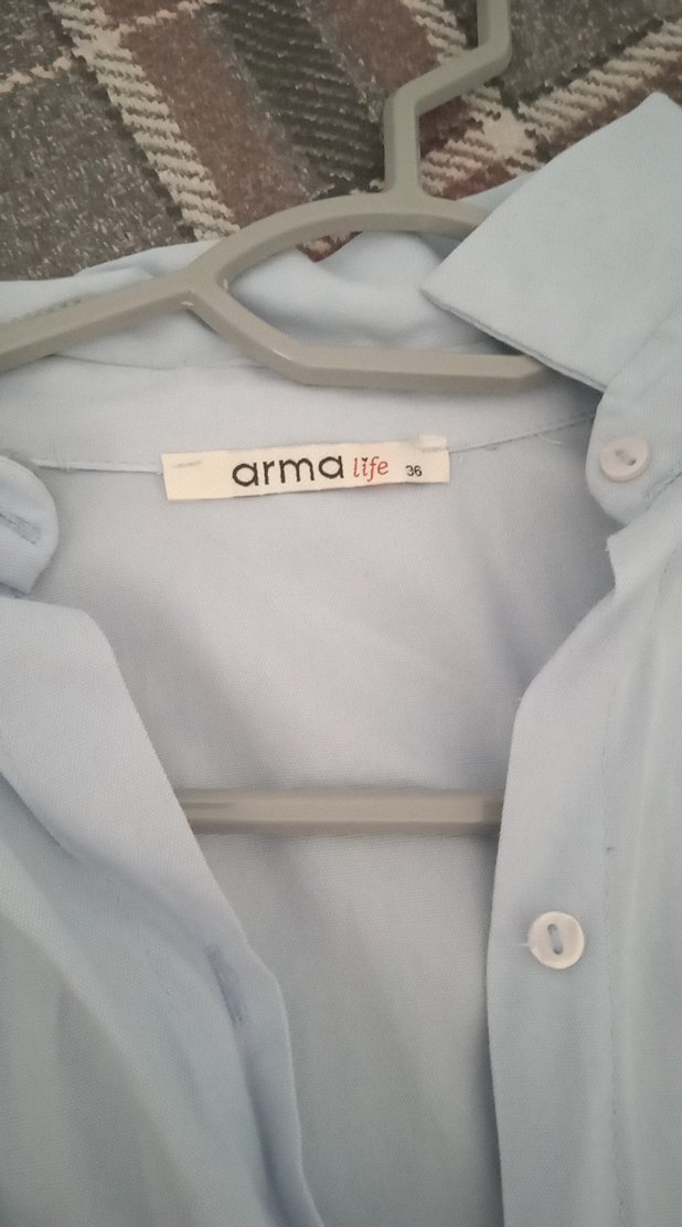 Uzun Kollu Nakışlı Mavi Kadın Tunik Gömlek - Görsel 3