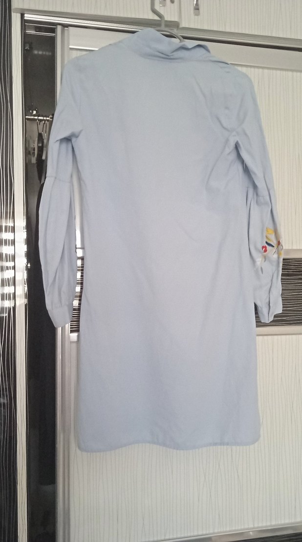 Uzun Kollu Nakışlı Mavi Kadın Tunik Gömlek - Görsel 2