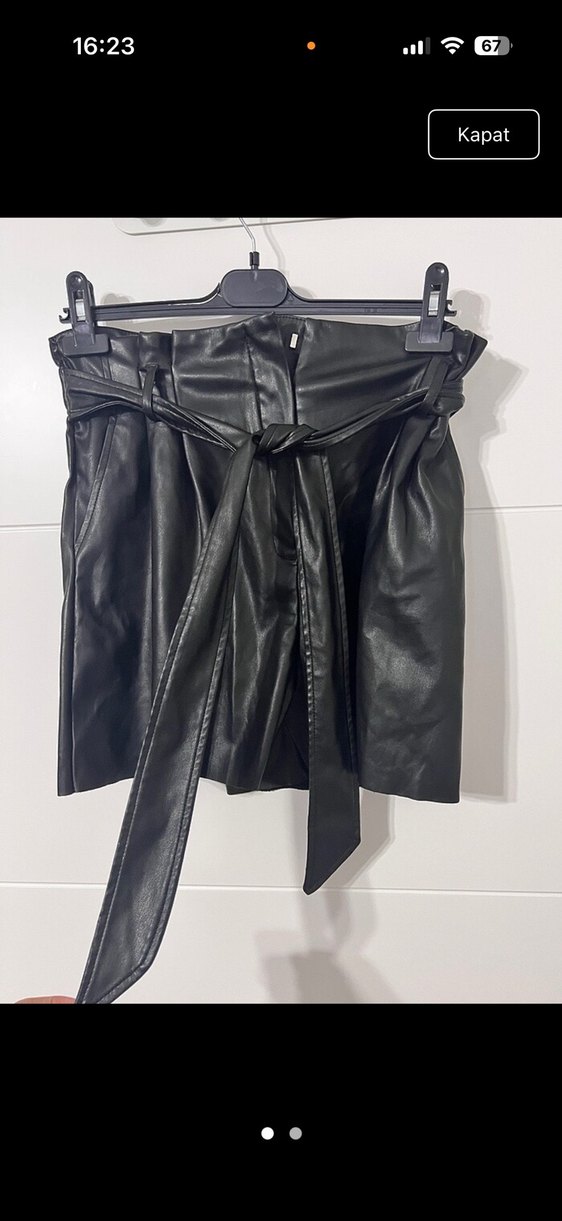 Kadın  Deri yüksek bel şort - Görsel 2