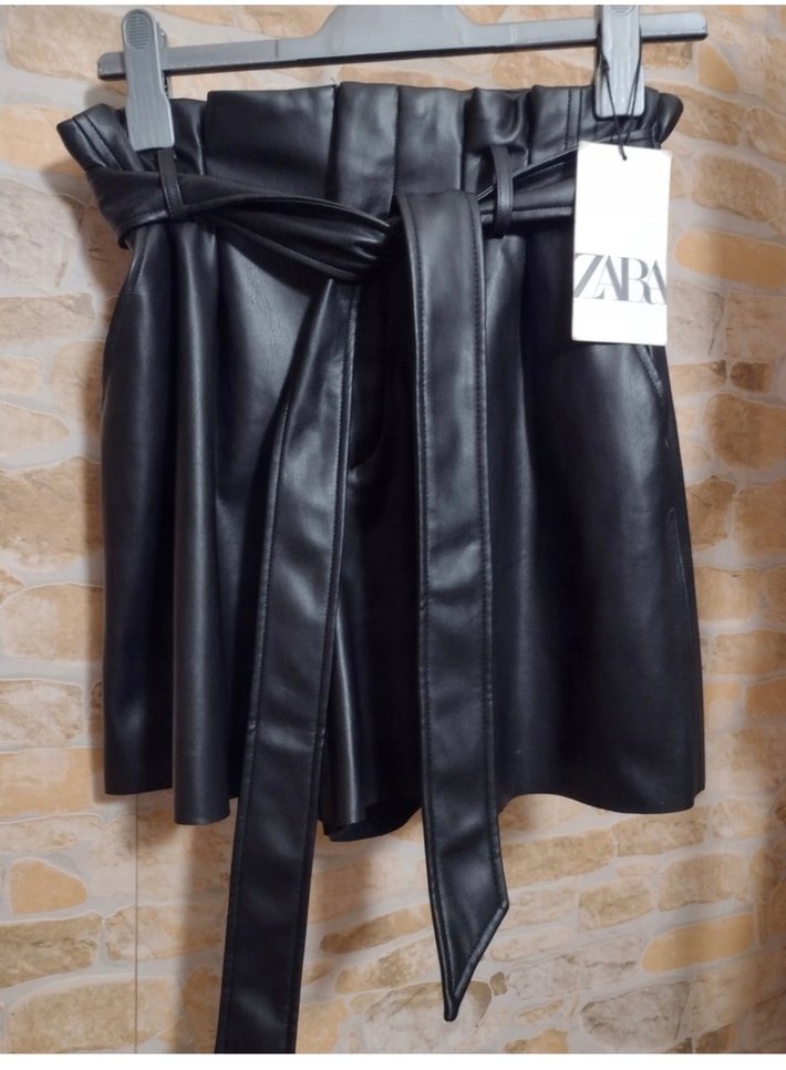 Kadın  Deri yüksek bel şort - Görsel 3