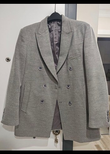 DUFY Gri Erkek Düğmeli Kruvaze Kaban Ceket - Görsel 2