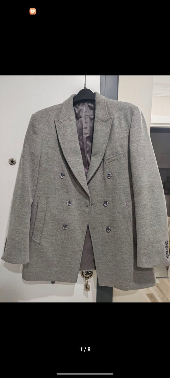 DUFY Gri Erkek Düğmeli Kruvaze Kaban Ceket - Görsel 2