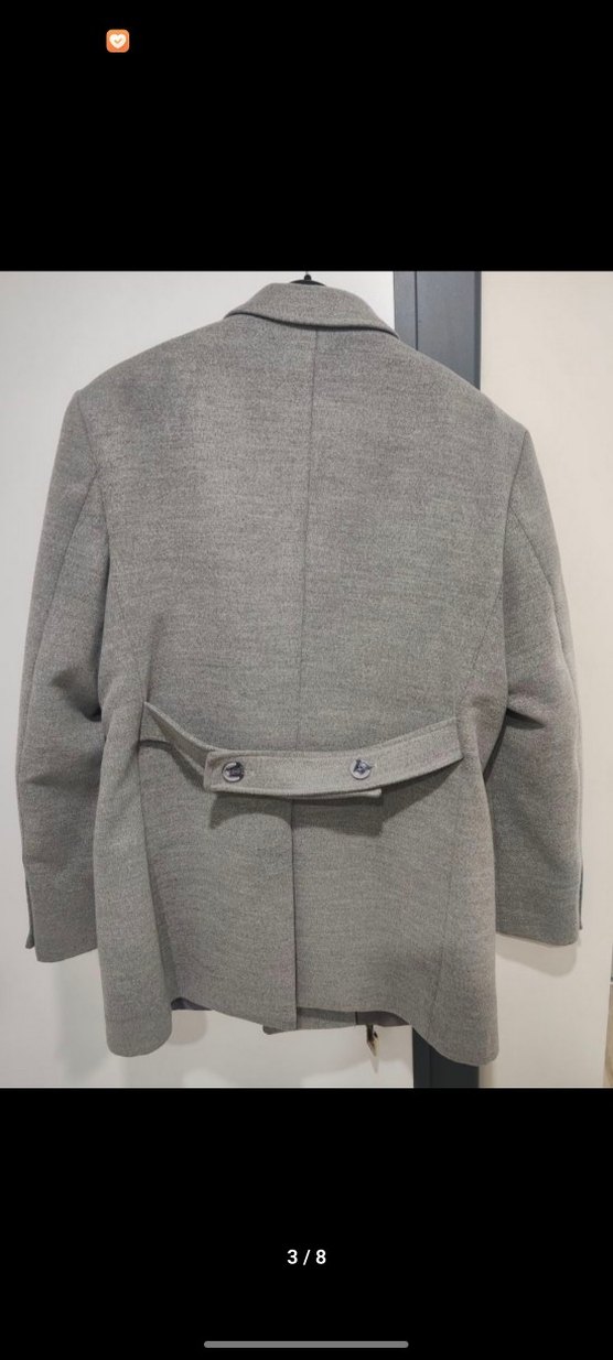 DUFY Gri Erkek Düğmeli Kruvaze Kaban Ceket - Görsel 4