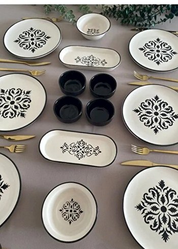Beyaz Siyah Desenli Yemek Takımı - Görsel 2