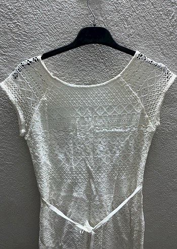 Dantel Detaylı Beyaz Bohem Mini Elbise - Görsel 3