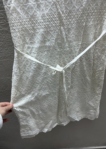 Dantel Detaylı Beyaz Bohem Mini Elbise - Görsel 2