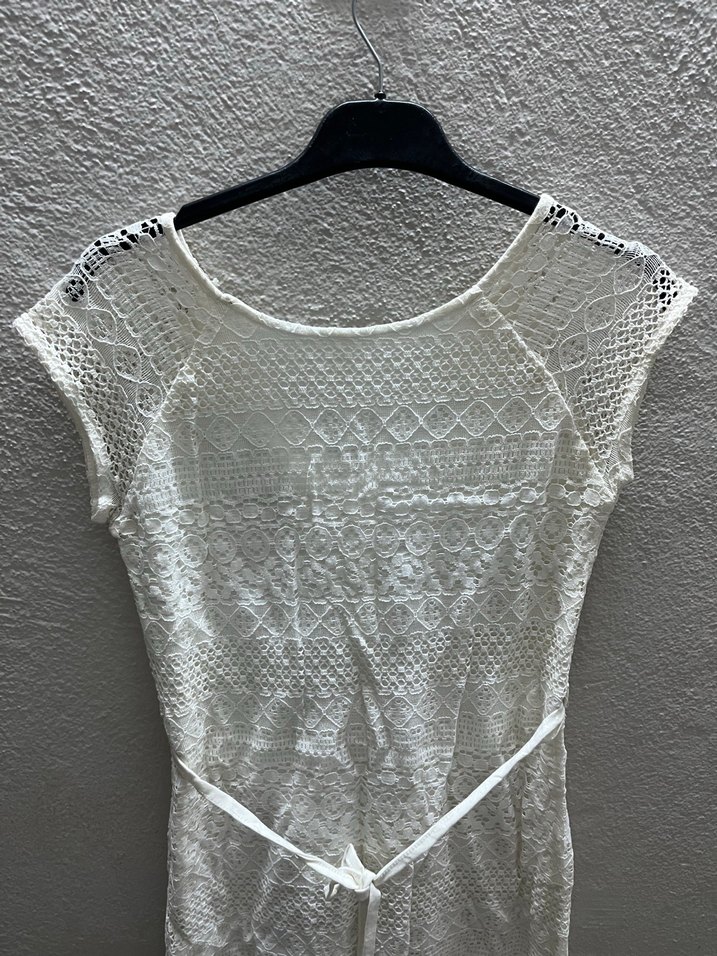 Dantel Detaylı Beyaz Bohem Mini Elbise - Görsel 3