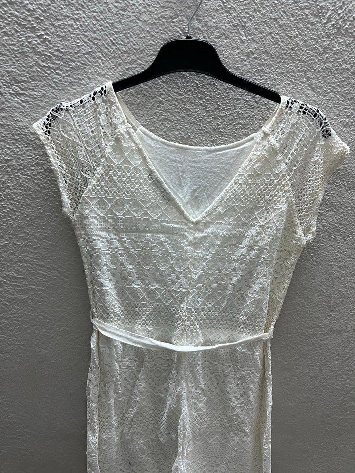 Dantel Detaylı Beyaz Bohem Mini Elbise - Görsel 4