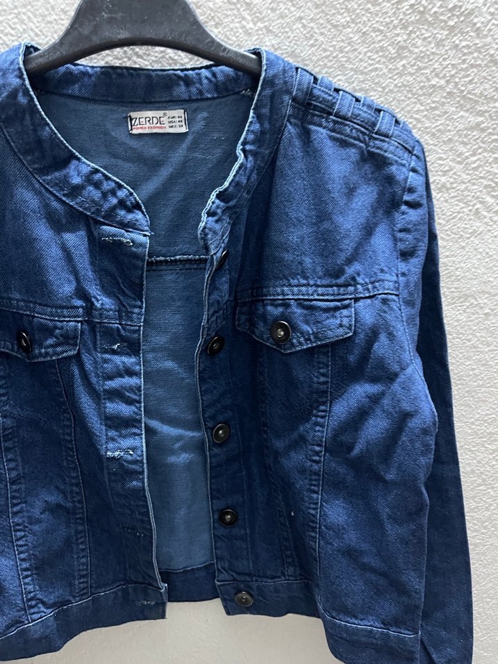 Düğmeli Mavi Kadın Denim Ceket - Görsel 2