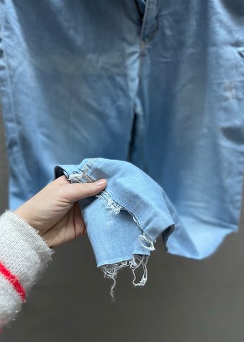 Kadın Mavi Bol Kesim Midi Kot Pantolon - Görsel 4