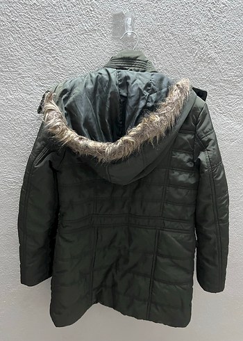 Asker yeşili Midi Unisex  Kürklü Mont - Görsel 6