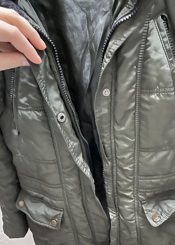 Asker yeşili Midi Unisex  Kürklü Mont - Görsel 5