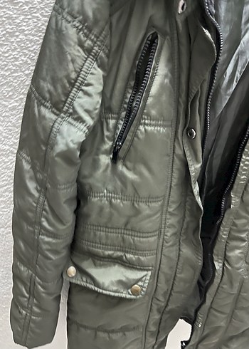 Asker yeşili Midi Unisex  Kürklü Mont - Görsel 2