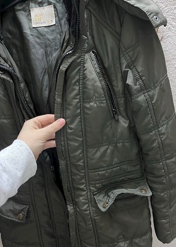 Asker yeşili Midi Unisex  Kürklü Mont - Görsel 3