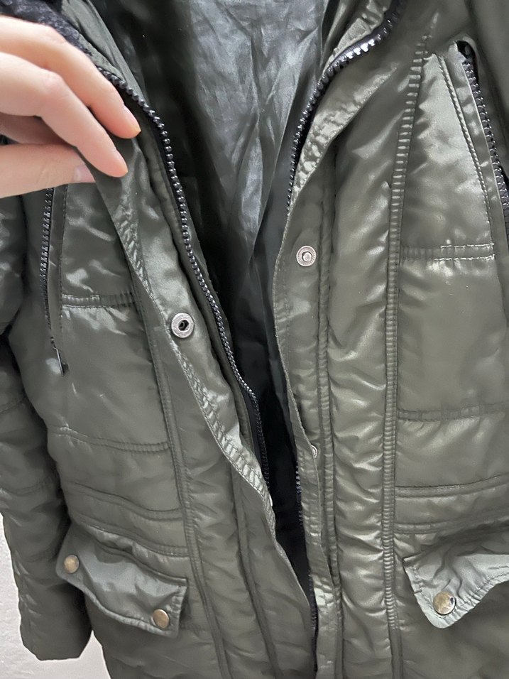 Asker yeşili Midi Unisex  Kürklü Mont - Görsel 5