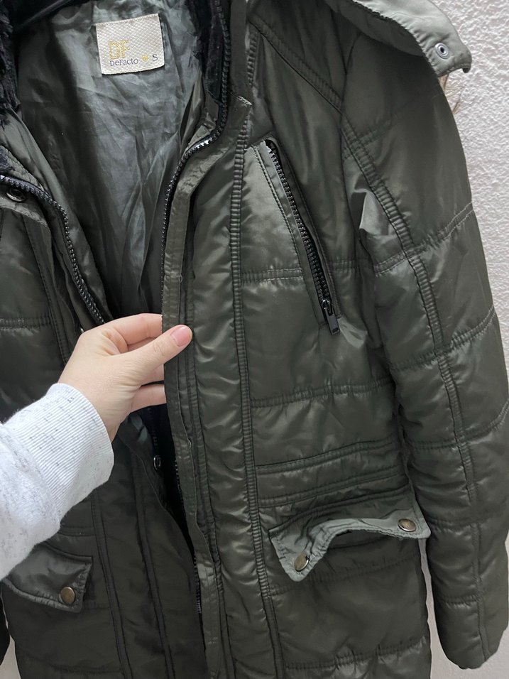 Asker yeşili Midi Unisex  Kürklü Mont - Görsel 3