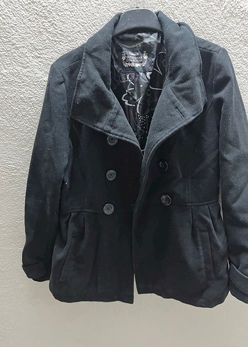 Düğmeli Siyah Midi Kadın Kaban - Görsel 3